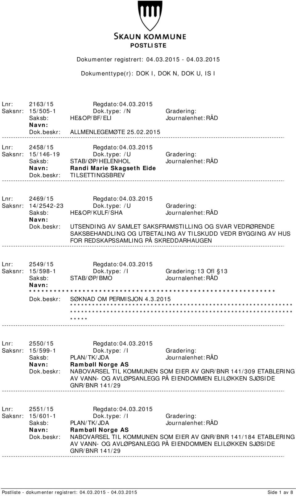 type: /U Gradering: Saksb: HE&OP/KULF/SHA Journalenhet:RÅD UTSENDING AV SAMLET SAKSFRAMSTILLING OG SVAR VEDRØRENDE SAKSBEHANDLING OG UTBETALING AV TILSKUDD VEDR BYGGING AV HUS FOR REDSKAPSSAMLING PÅ