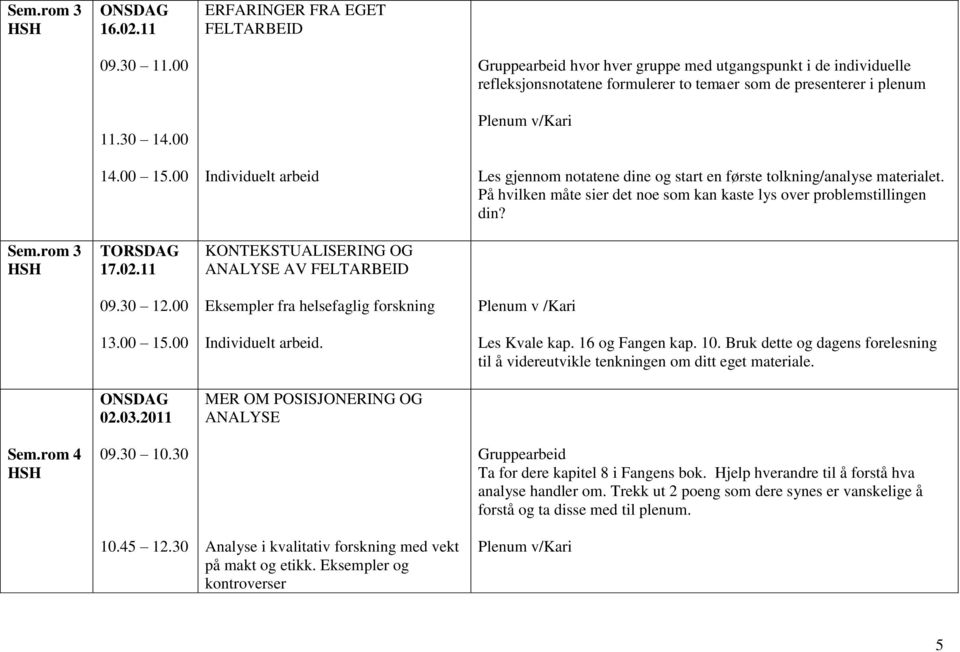 start en første tolkning/analyse materialet. På hvilken måte sier det noe som kan kaste lys over problemstillingen din? 17.02.11 KONTEKSTUALISERING OG ANALYSE AV FELTARBEID 13.00 15.00 02.03.