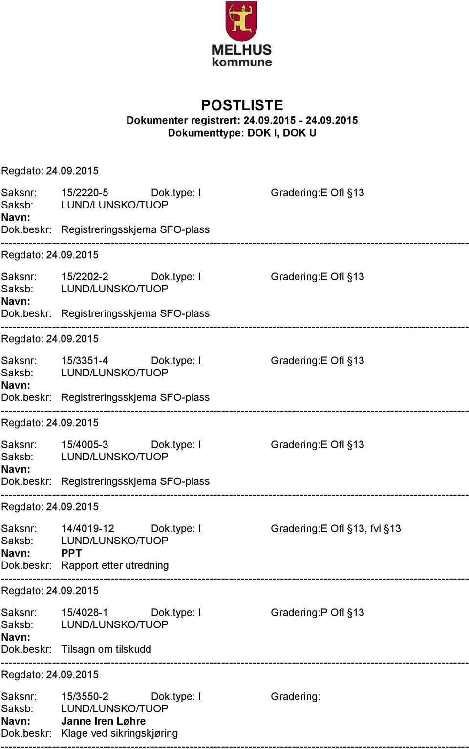 type: I Gradering:E Ofl 13, fvl 13 PPT Dok.beskr: Rapport etter utredning Saksnr: 15/4028-1 Dok.type: I Gradering:P Ofl 13 Dok.