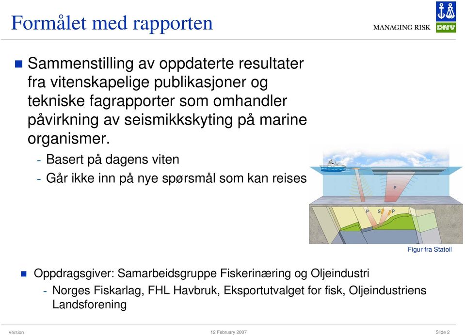 - Basert på dagens viten - Går ikke inn på nye spørsmål som kan reises Figur fra Statoil Oppdragsgiver: