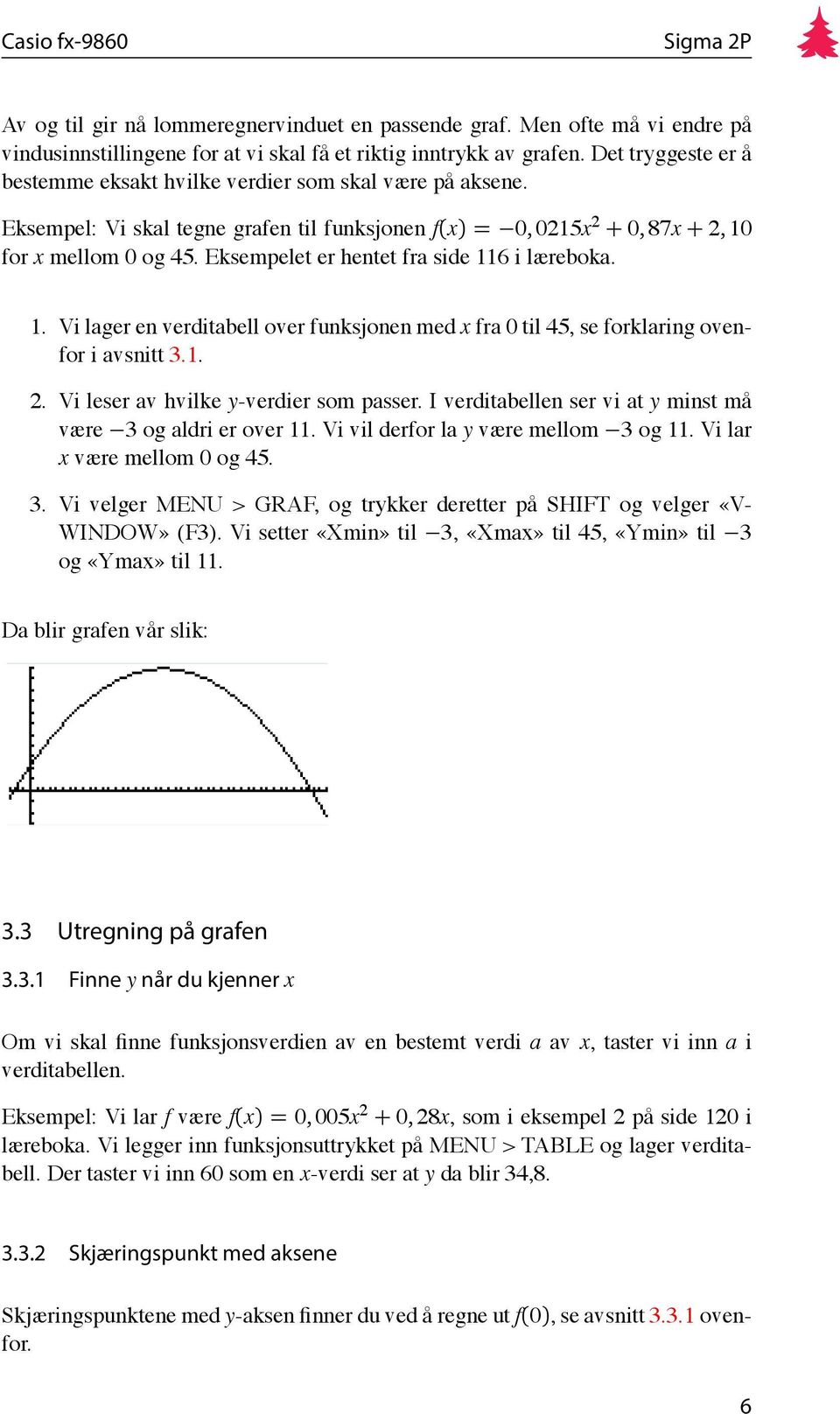 Eksempelet er hentet fra side 116 i læreboka. 1. Vi lager en verditabell over funksjonen med x fra 0 til 45, se forklaring ovenfor i avsnitt 3.1. 2. Vi leser av hvilke y-verdier som passer.