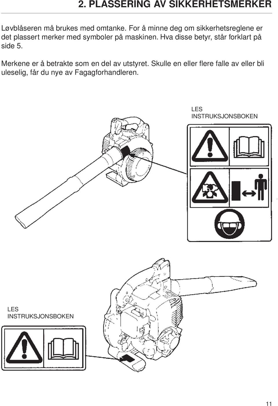 Hva disse betyr, står forklart på side 5. Merkene er å betrakte som en del av utstyret.