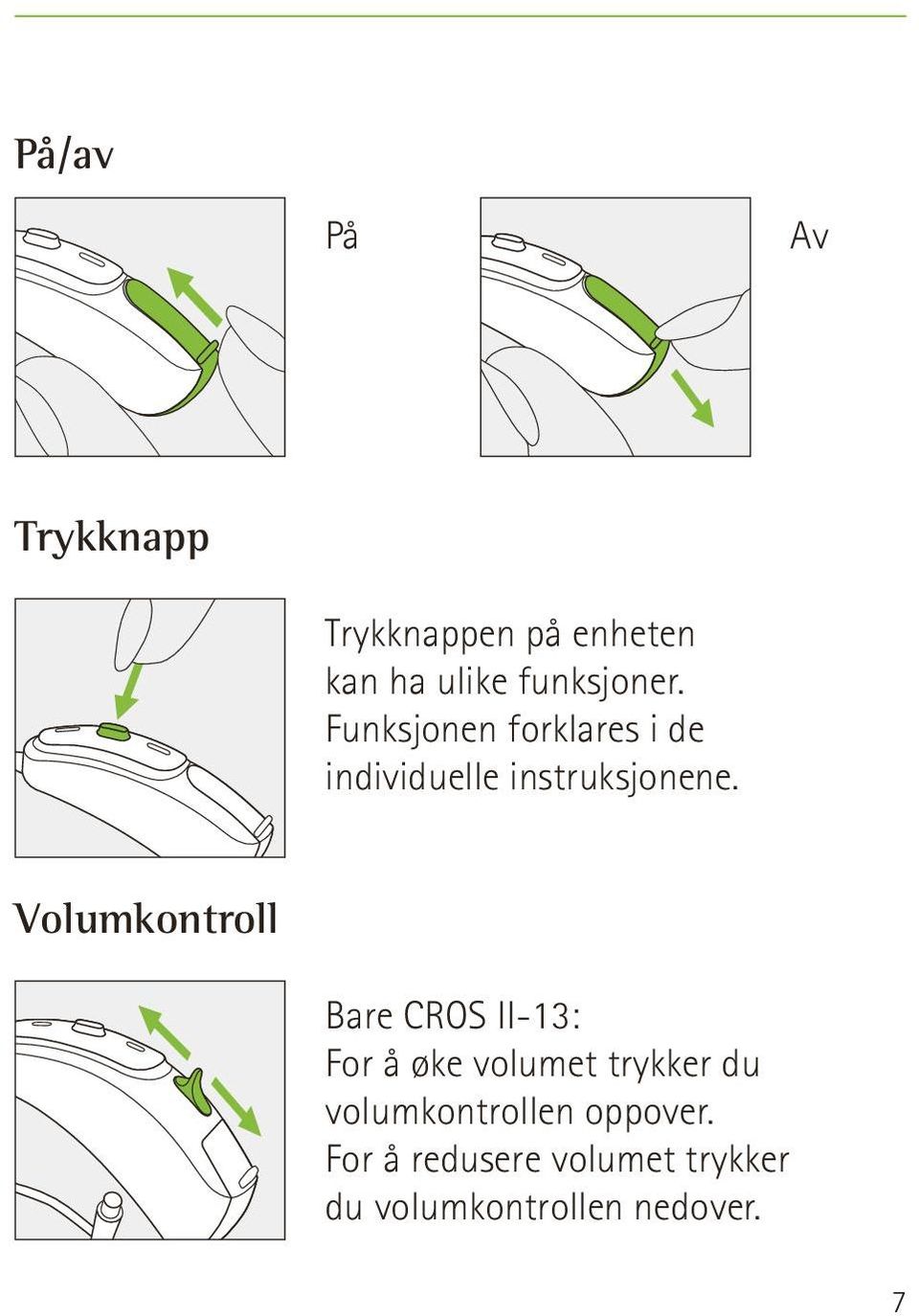 Volumkontroll Bare CROS II-13: For å øke volumet trykker du