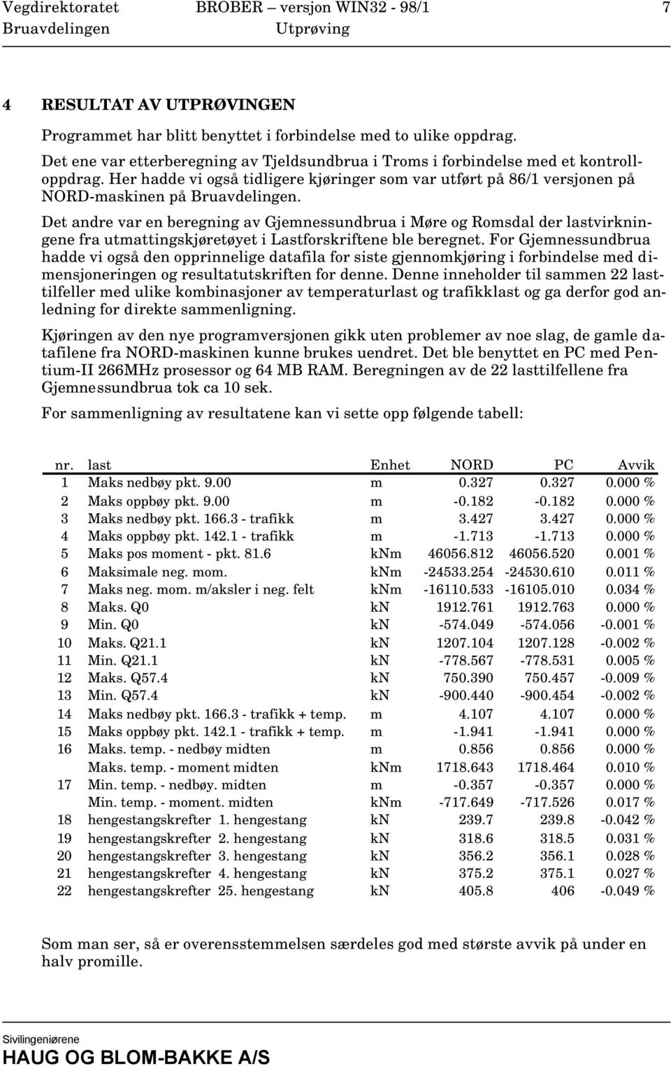 Det andre var en beregning av Gjemnessundbrua i Møre og Romsdal der lastvirkningene fra utmattingskjøretøyet i Lastforskriftene ble beregnet.