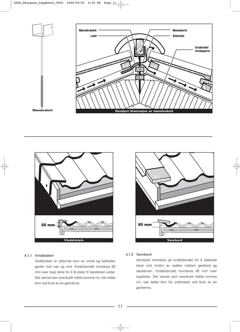 4.1.2 Vannbord Vannbord monteres på vindskibordet for å beskytte taket mot inndriv av nedbør mellom gavlbord og taksteinen.