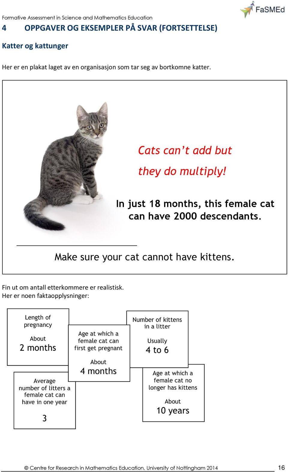In just 18 months, this female cat can have 2000 descendants. Make sure your cat cannot have kittens.