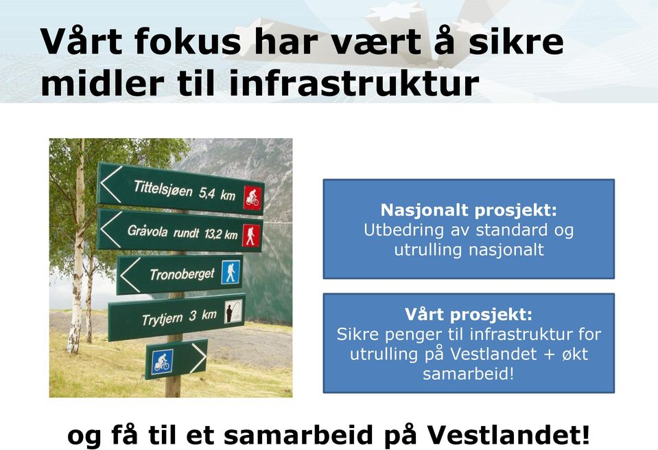 nasjonalt Vårt prosjekt: Sikre penger til infrastruktur for