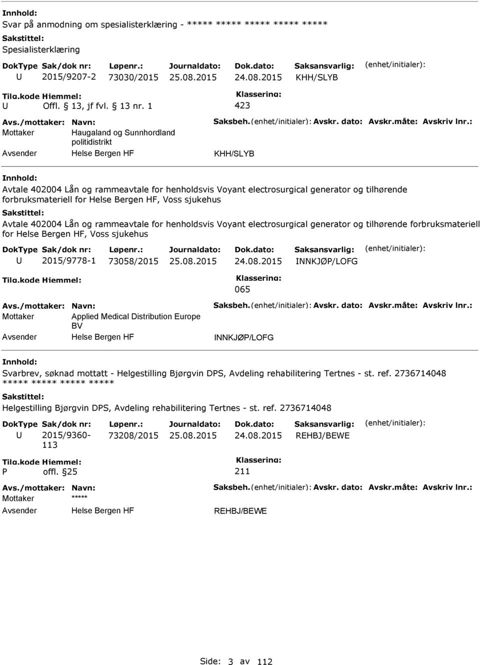 Avtale 402004 Lån og rammeavtale for henholdsvis Voyant electrosurgical generator og tilhørende forbruksmateriell for, Voss sjukehus 2015/9778-1 73058/2015 24.08.