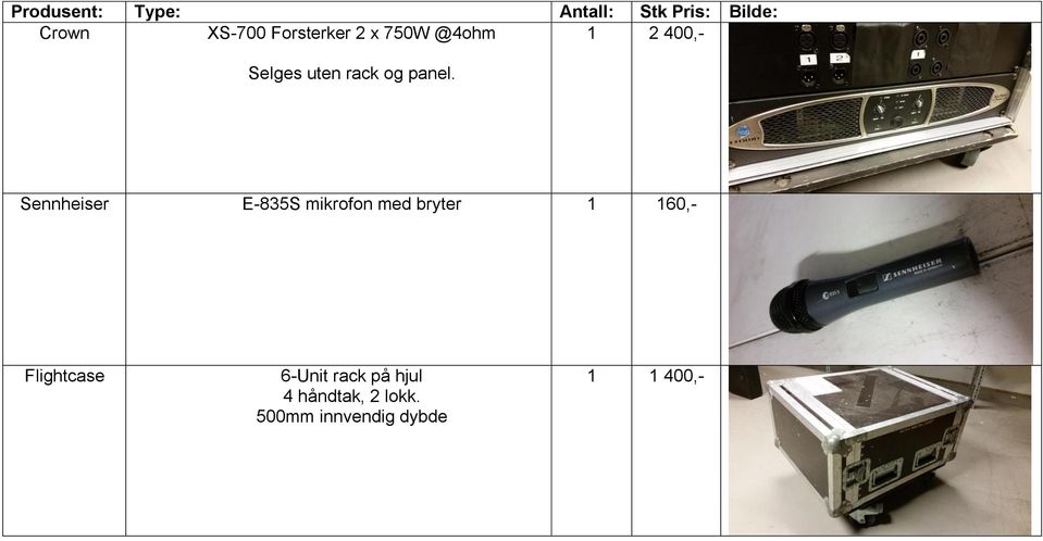 1 2 400,- Sennheiser E-835S mikrofon med bryter 1 160,-