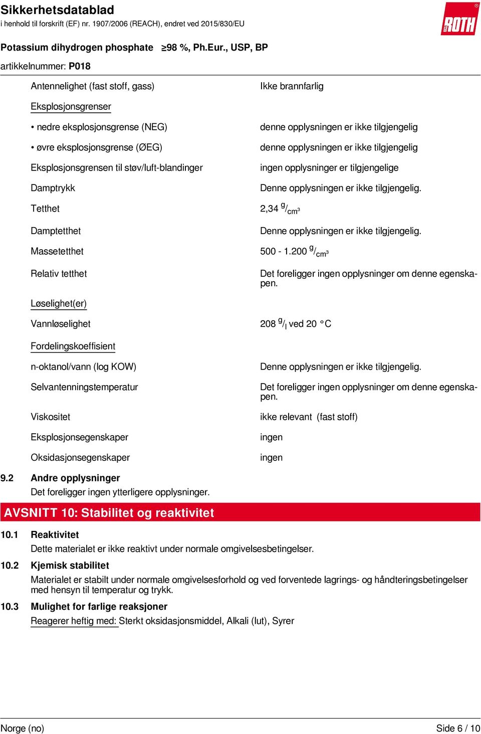 2,34 g / cm³ Denne opplysningen er ikke tilgjengelig. 500-1.200 g / cm³ Det foreligger ingen opplysninger om denne egenskapen.