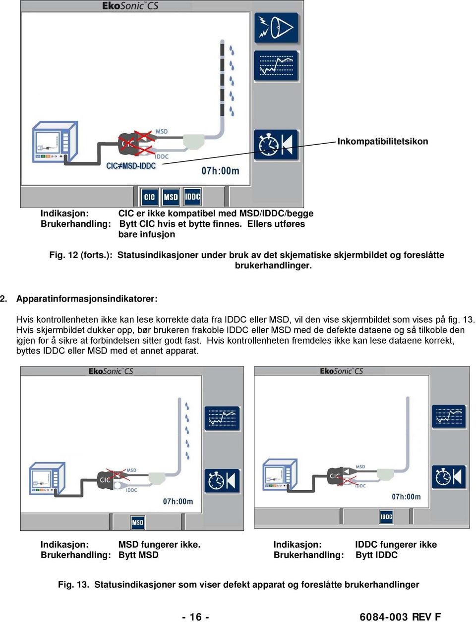 Apparatinformasjonsindikatorer: Hvis kontrollenheten ikke kan lese korrekte data fra IDDC eller MSD, vil den vise skjermbildet som vises på fig. 13.