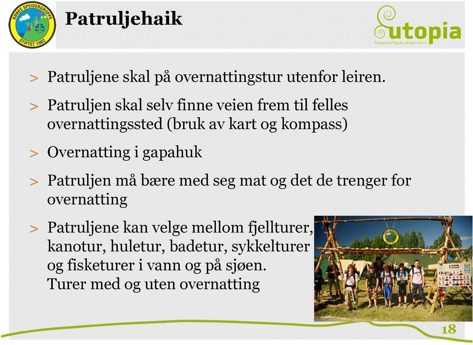 Overnatting i gapahuk > Patruljen må bære med seg mat og det de trenger for overnatting >