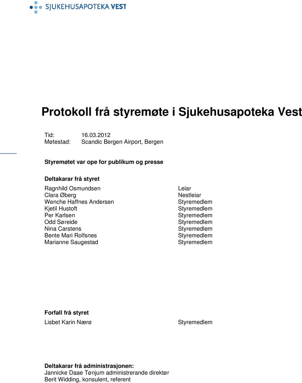 Osmundsen Clara Øberg Wenche Haffnes Andersen Kjetil Hustoft Per Karlsen Odd Søreide Nina Carstens Bente Mari Rolfsnes