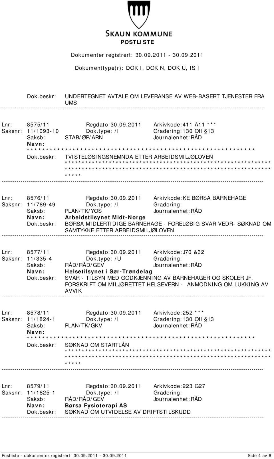 2011 Arkivkode:KE BØRSA BARNEHAGE Saksnr: 11/789-49 Dok.