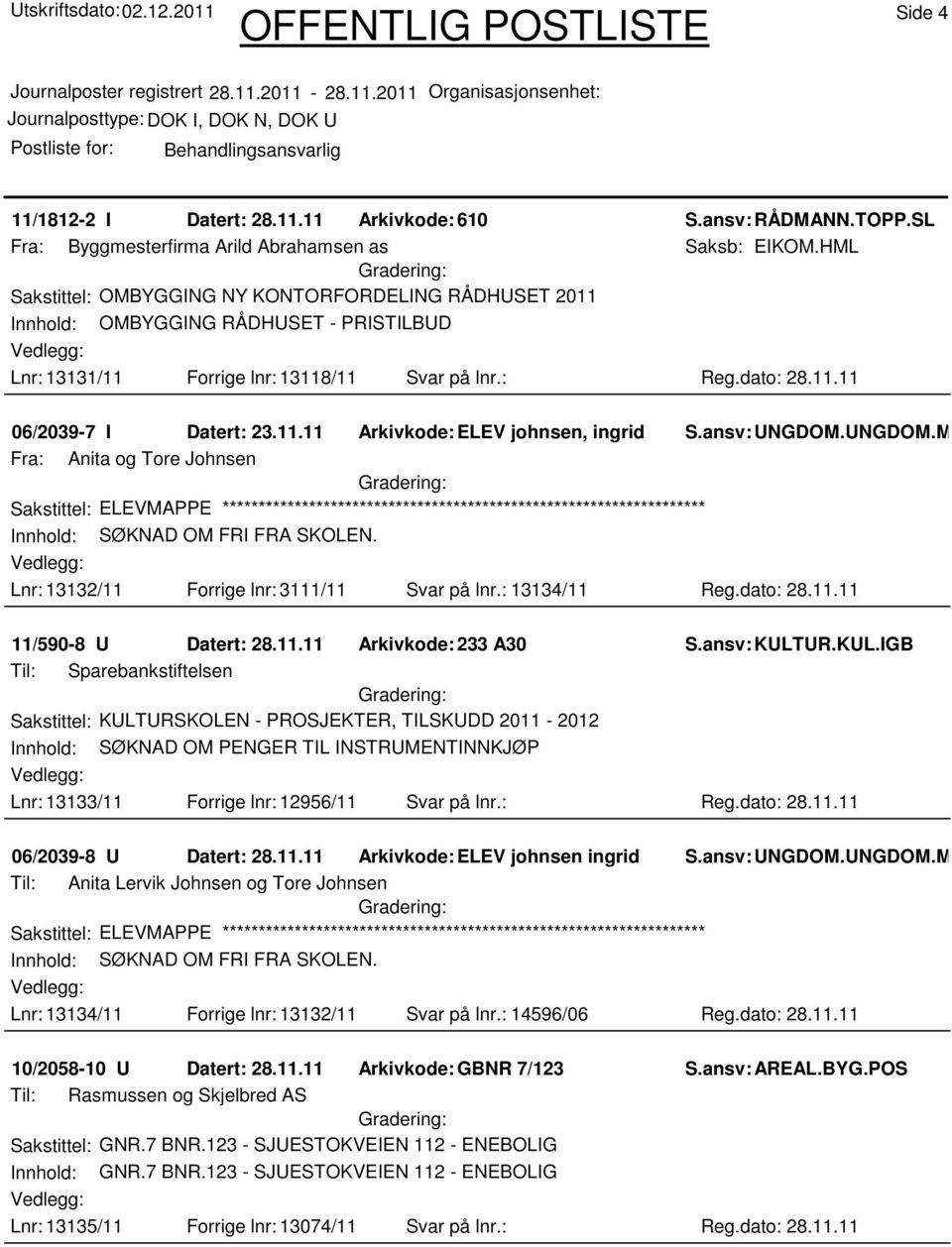 ansv: UNGDOM.UNGDOM.MAT Fra: Anita og Tore Johnsen Sakstittel: ELEVMAPPE ******************************************************************* Innhold: SØKNAD OM FRI FRA SKOLEN.