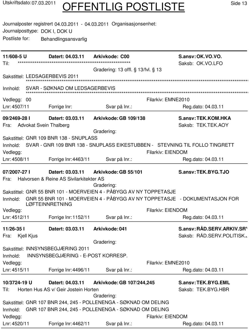 KOM.HKA Fra: Advokat Svein Thalberg Saksb: TEK.