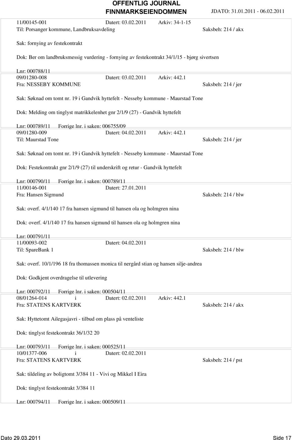 09/01280-008 Datert: 03.02.2011 Arkiv: 442.1 Fra: NESSEBY KOMMUNE Sak: Søknad om tomt nr.