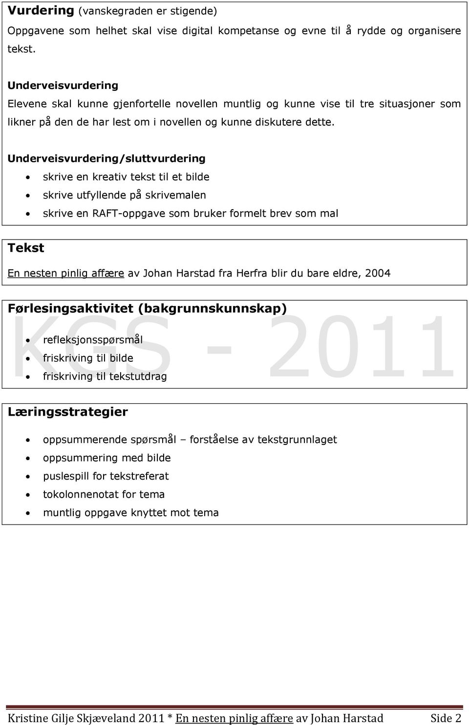 Underveisvurdering/sluttvurdering skrive en kreativ tekst til et bilde skrive utfyllende på skrivemalen skrive en RAFT-oppgave som bruker formelt brev som mal Tekst En nesten pinlig affære av Johan