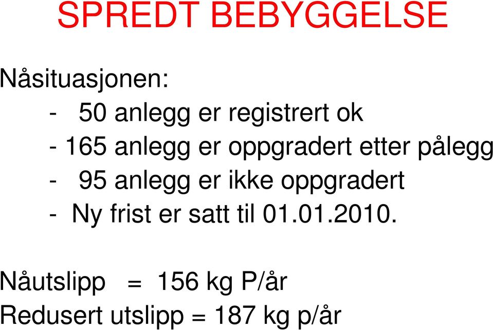 ikke oppgradert - Ny frist er satt til 01.01.2010.