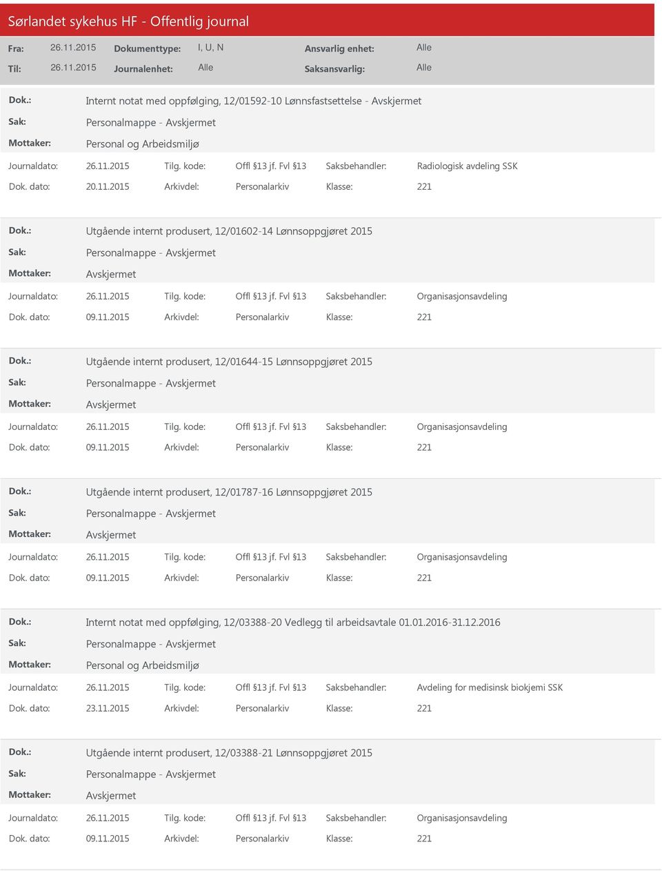 Lønnsoppgjøret 2015 Utgående internt produsert, 12/01787-16 Lønnsoppgjøret 2015 Internt notat med oppfølging, 12/03388-20 Vedlegg til