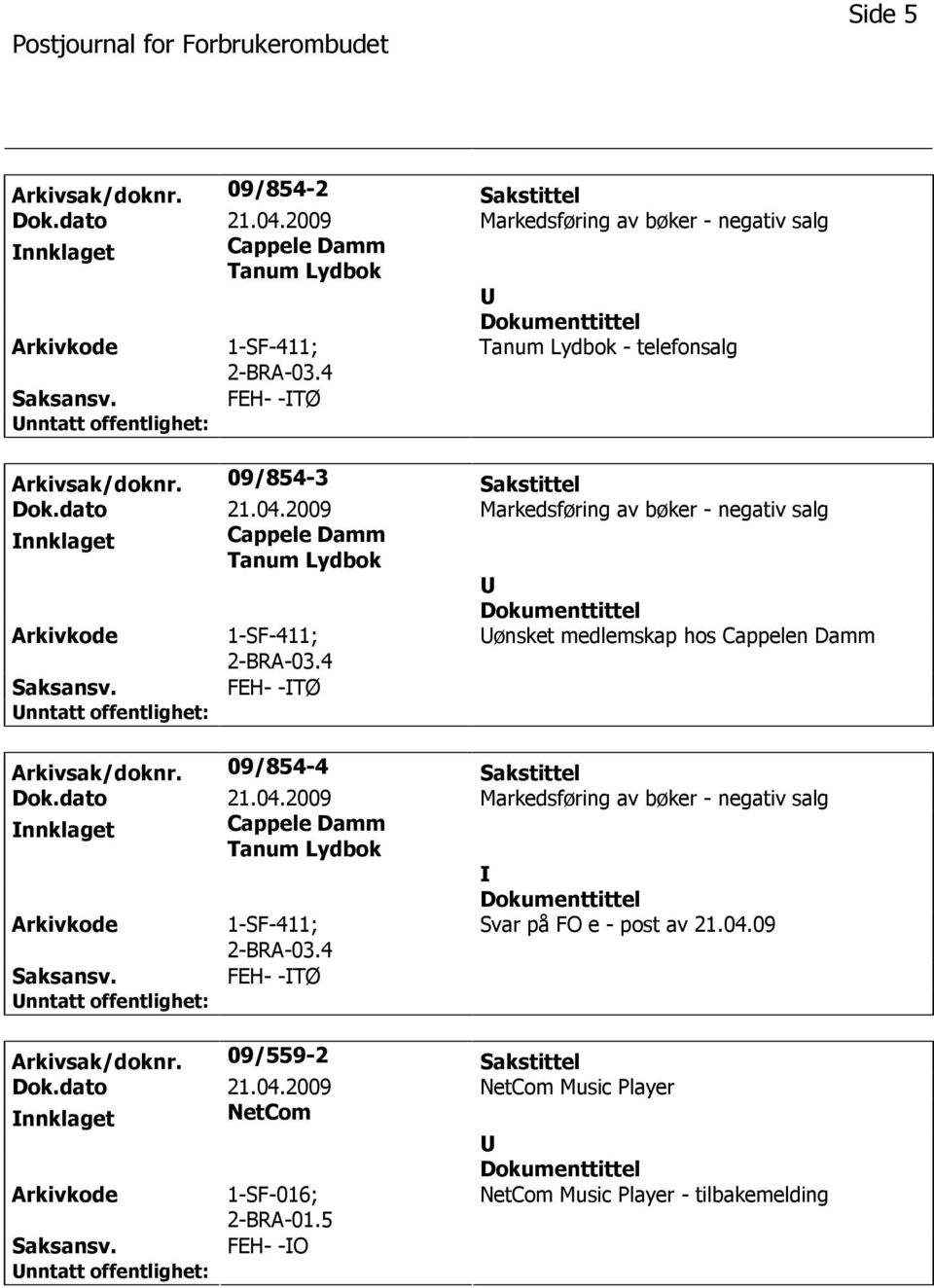 4 ønsket medlemskap hos Cappelen Damm Saksansv. FEH- -TØ Arkivsak/doknr. 09/854-4 Sakstittel Dok.dato 21.04.