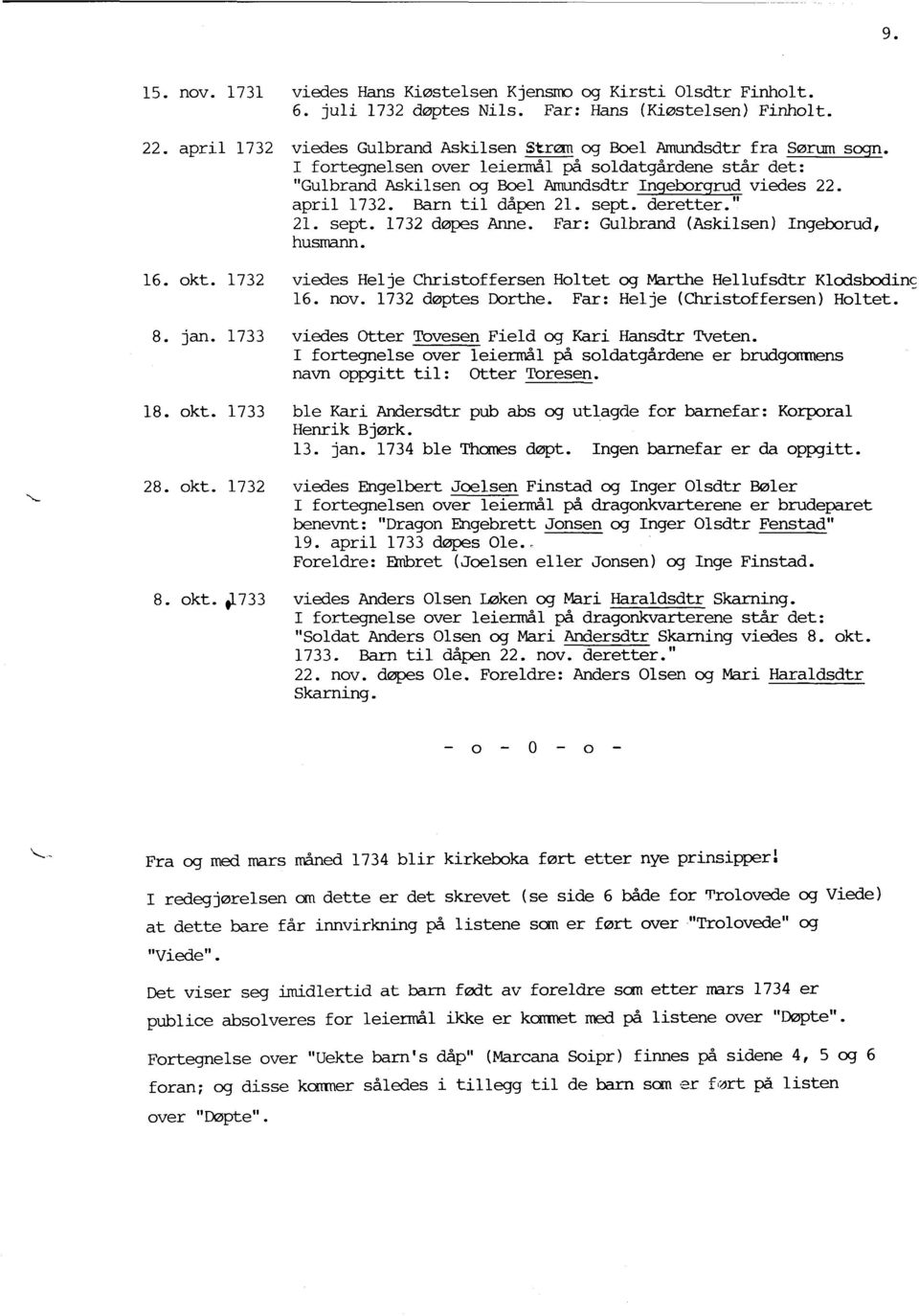 Barn til dåpen 21. sept. deretter." 21. sept. 1732 døpes Anne. Far: Gulbrand (Askilsen) Ingeborud, husmann. 16. okt. 1732 viedes Helje Christoffersen Holtet og Marthe Hellufsdtr Klodskodin5 16. nov.