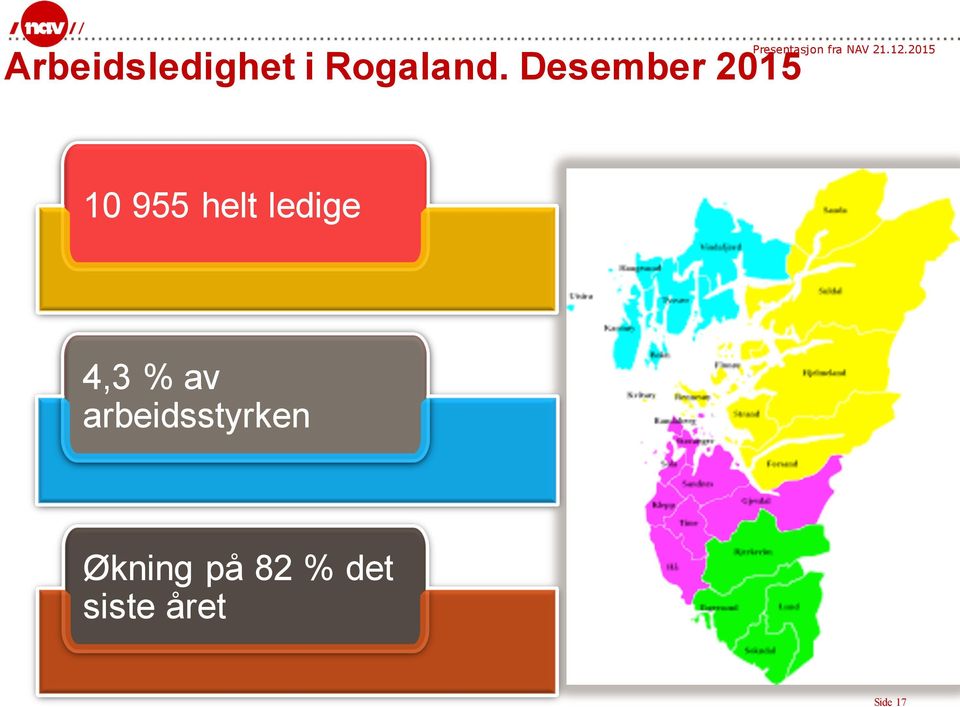 ledige 4,3 % av arbeidsstyrken