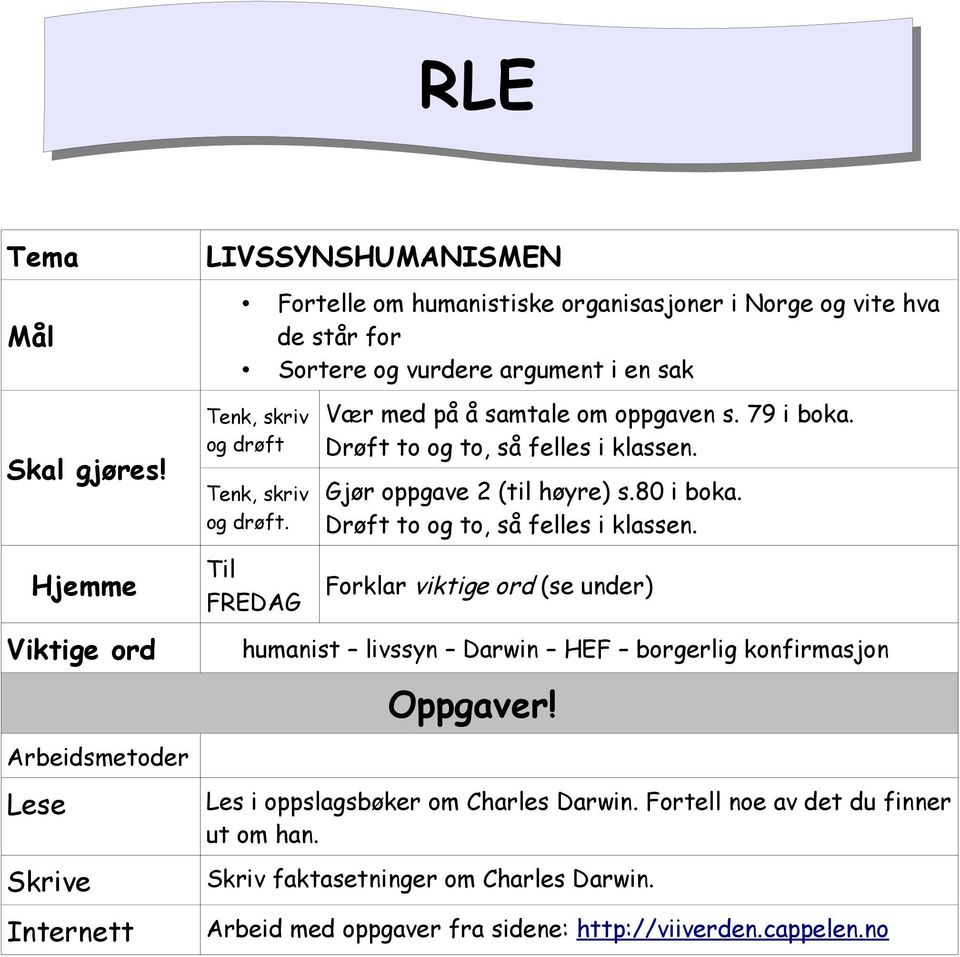 og drøft. Til FREDAG Vær med på å samtale om oppgaven s. 79 i boka. Drøft to og to, så felles i klassen. Gjør oppgave 2 (til høyre) s.80 i boka.