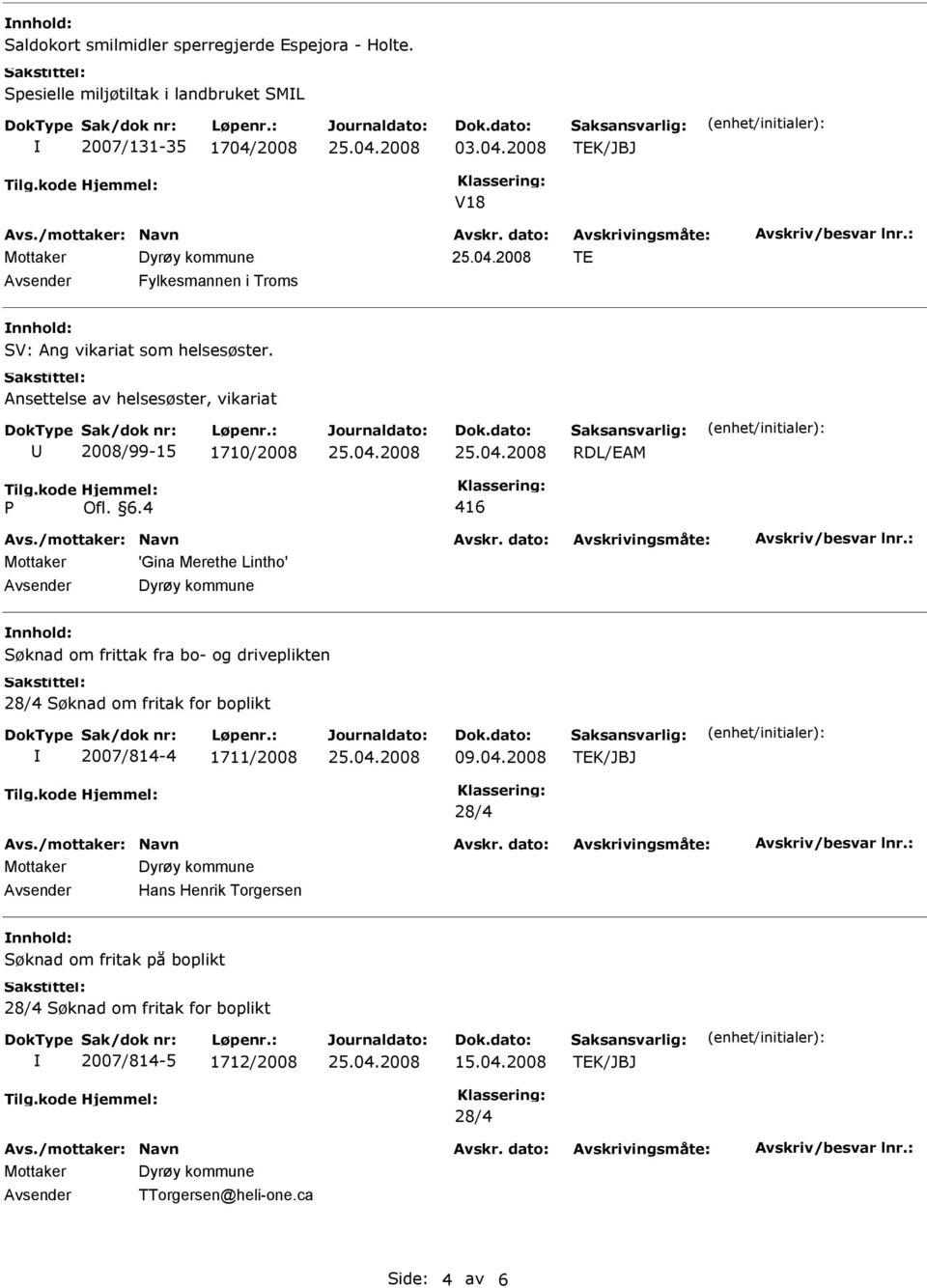 Ansettelse av helsesøster, vikariat 2008/99-15 1710/2008 RDL/EAM Tilg.kode P Hjemmel: Ofl. 6.