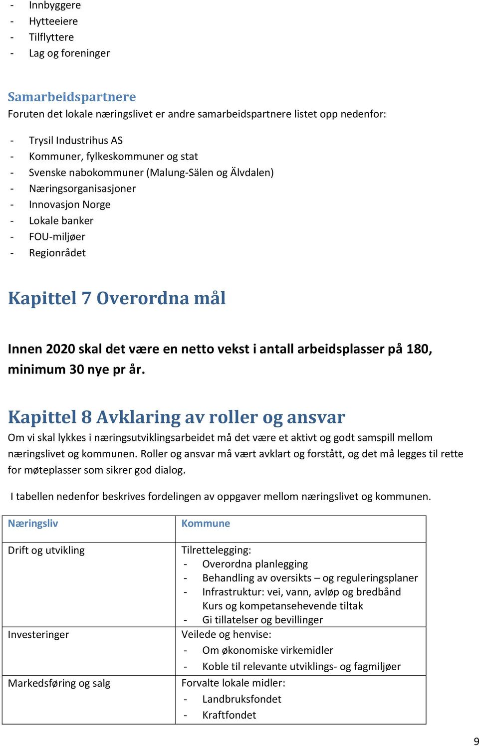 skal det være en netto vekst i antall arbeidsplasser på 180, minimum 30 nye pr år.