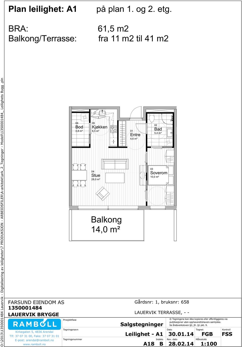 pln Plan leilighet: A1 alkong/terrasse: på plan 1. og 2. etg.