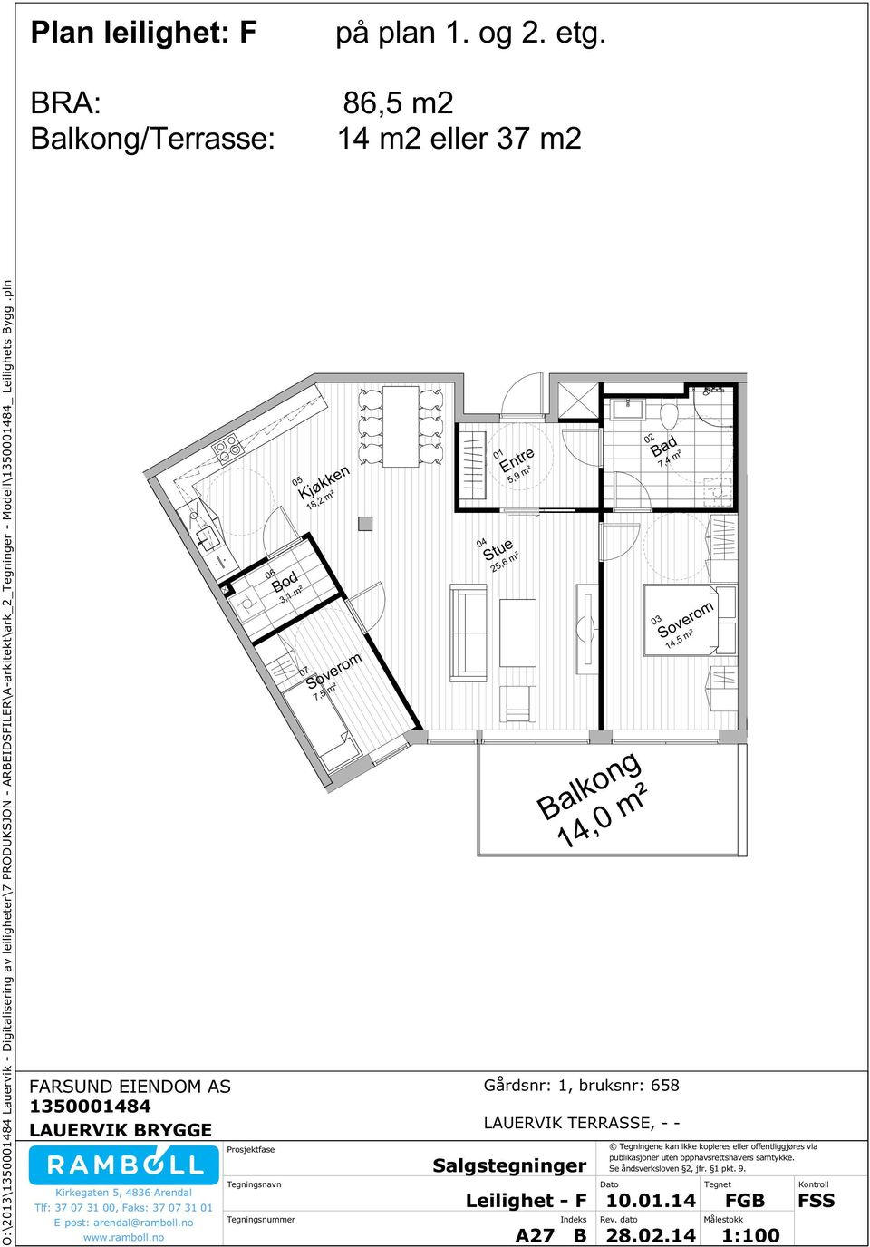pln Plan leilighet: F alkong/terrasse: på plan 1. og 2. etg.