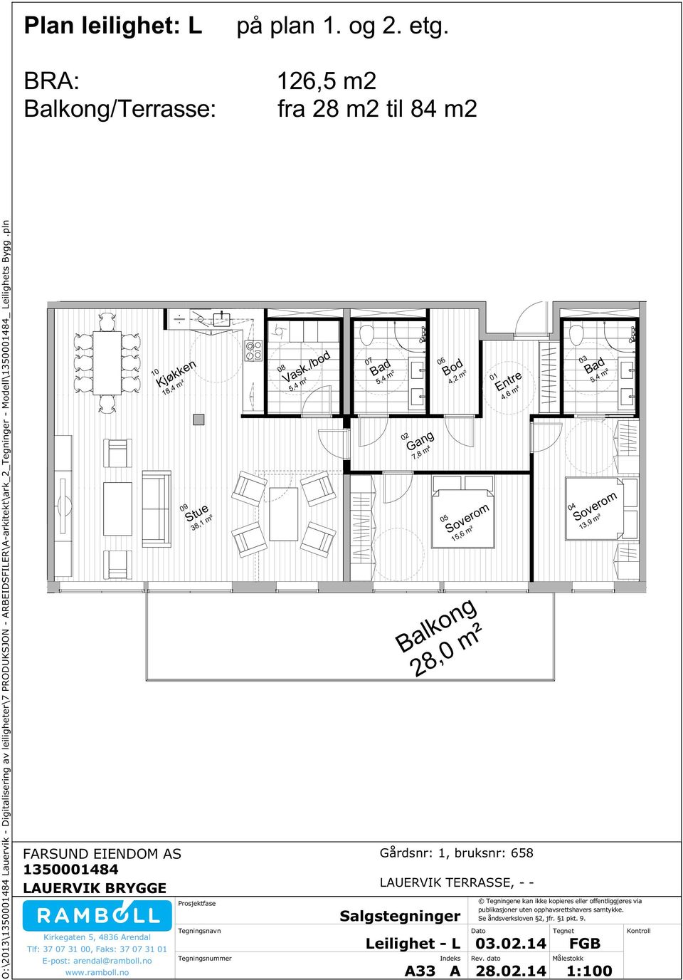 pln Plan leilighet: L alkong/terrasse: på plan 1. og 2. etg.
