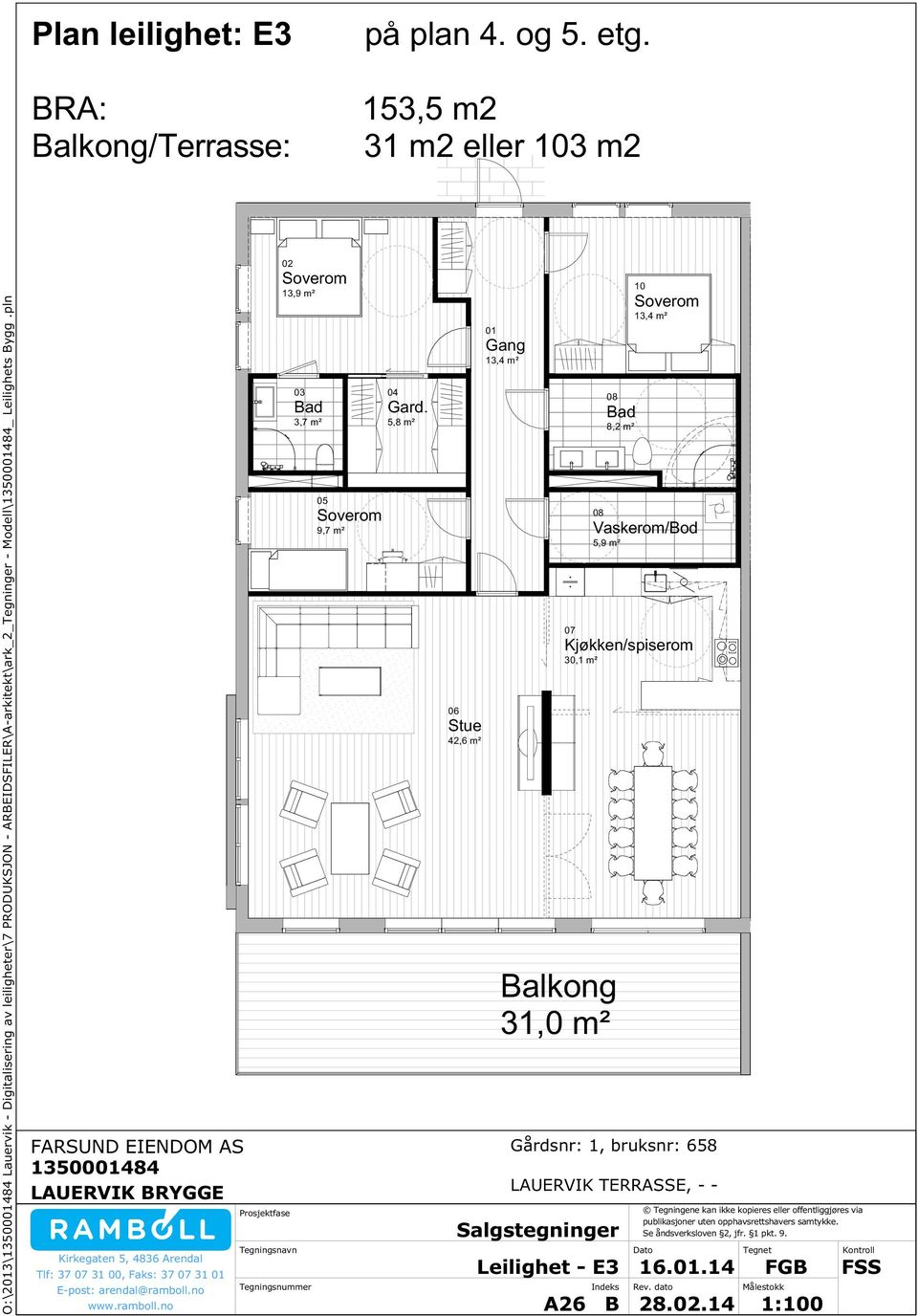 pln Plan leilighet: E3 alkong/terrasse: på plan 4. og 5. etg.