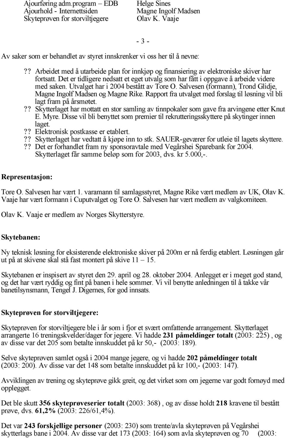 Det er tidligere nedsatt et eget utvalg som har fått i oppgave å arbeide videre med saken. Utvalget har i 2004 bestått av Tore O. Salvesen (formann), Trond Glidje, Magne Ingolf Madsen og Magne Rike.