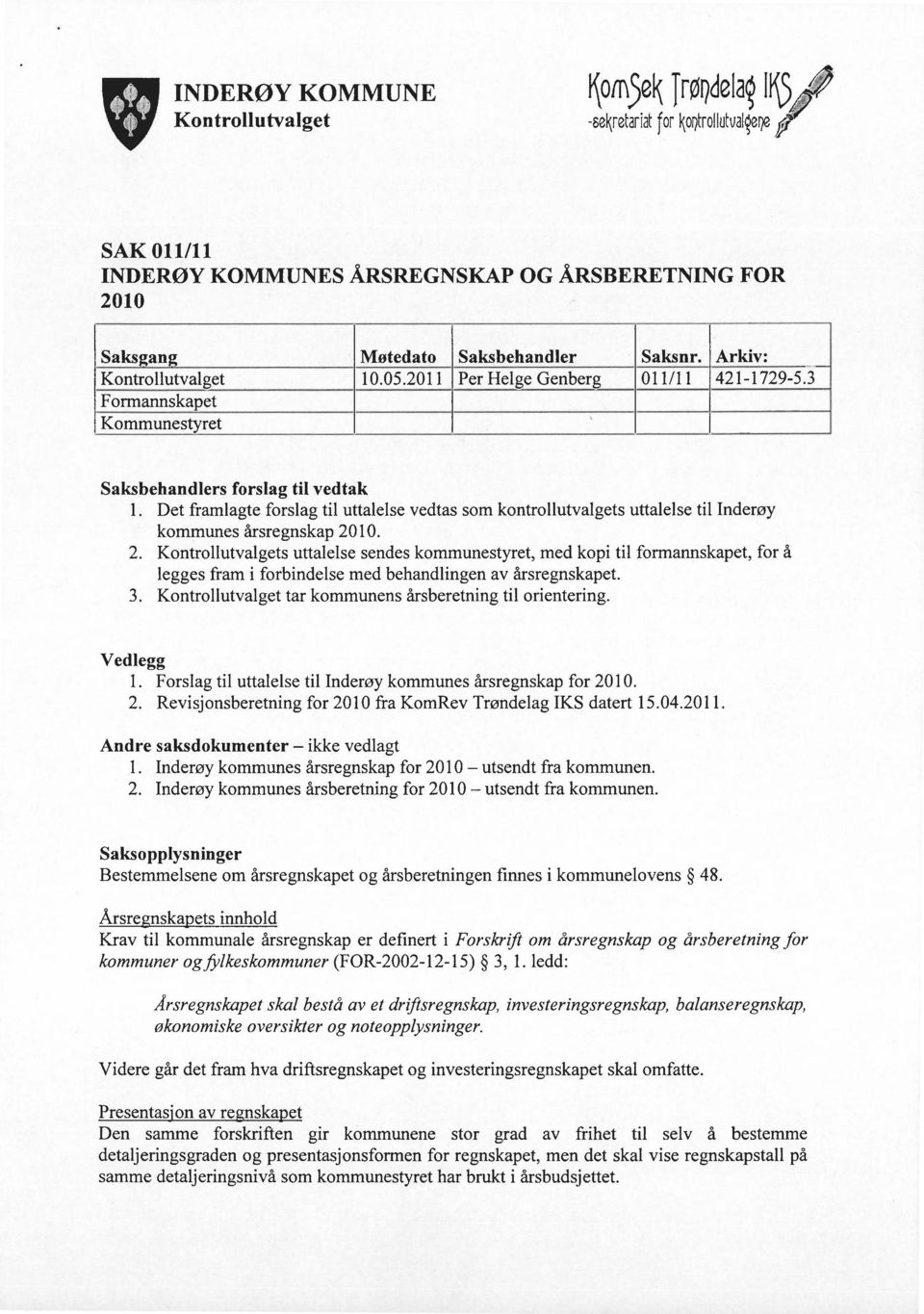 Det framlagte forslag til uttalelse vedtas som kontrollutvalgets uttalelse til Inderøy kommunes årsregnskap 20