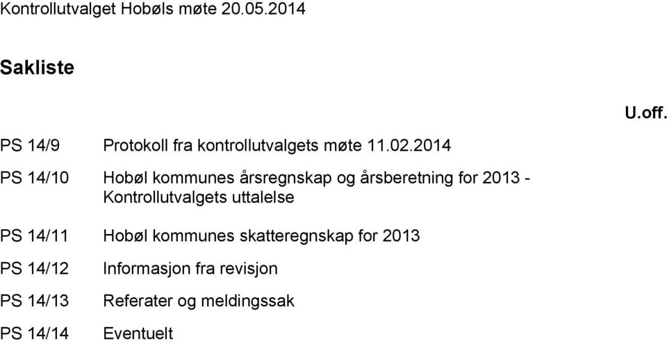 2014 PS 14/10 Hobøl kommunes årsregnskap og årsberetning for 2013 -