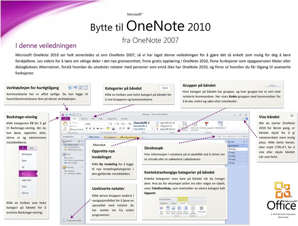 utveksler notater med personer som ennå ikke har OneNote 2010, og finne ut hvordan du får tilgang til avanserte funksjoner. Verktøylinjen for hurtigtilgang Kommandoene her er alltid synlige.