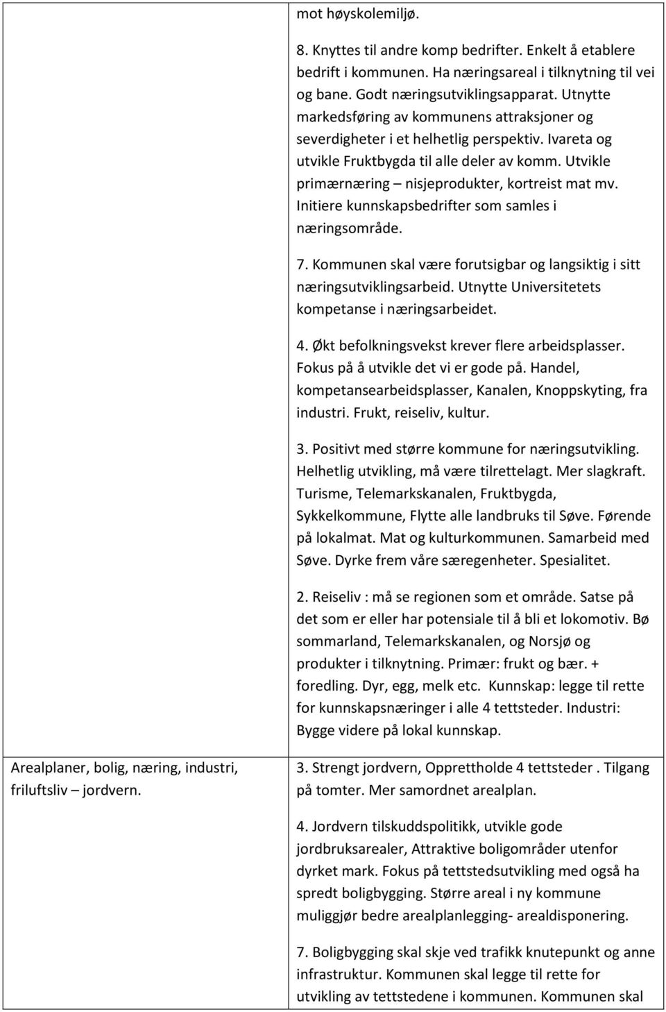 Initiere kunnskapsbedrifter som samles i næringsområde. 7. Kommunen skal være forutsigbar og langsiktig i sitt næringsutviklingsarbeid. Utnytte Universitetets kompetanse i næringsarbeidet. 4.