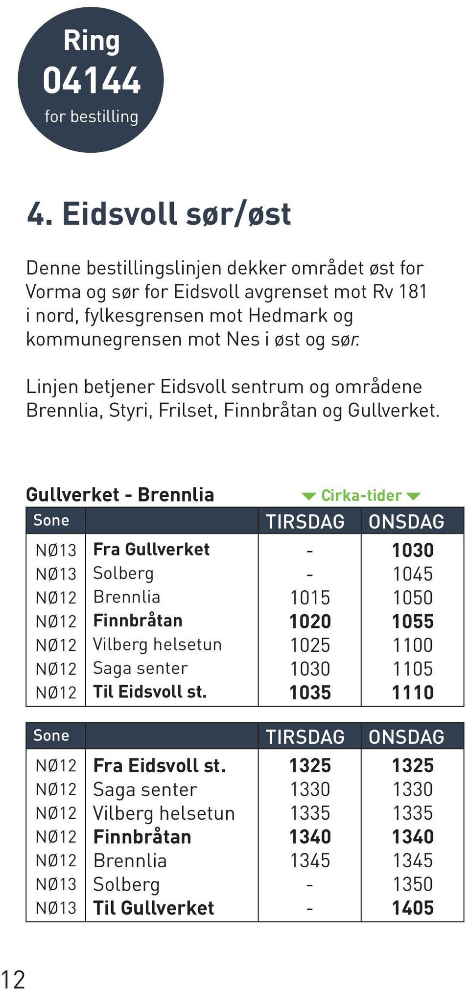 mot Nes i øst og sør. Linjen betjener sentrum og områdene Brennlia, Styri, Frilset, Finnbråtan og Gullverket.