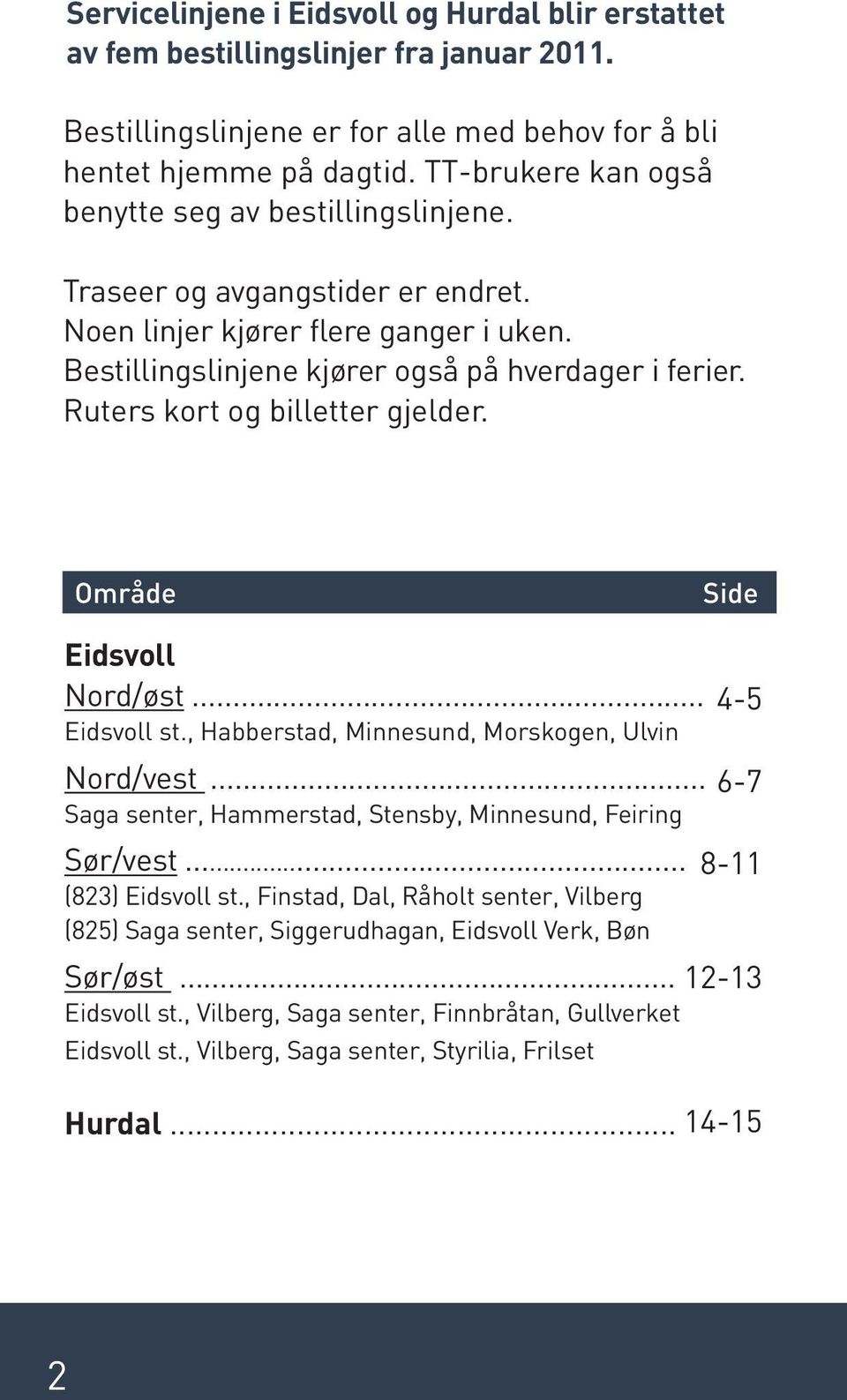 Bestillingslinjene kjører også på hverdager i ferier. Ruters kort og billetter gjelder. Område Side Nord/øst... 45 st., Habberstad, Minnesund, Morskogen, Ulvin Nord/vest.