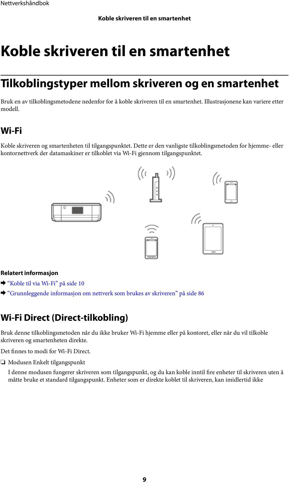 Dette er den vanligste tilkoblingsmetoden for hjemme- eller kontornettverk der datamaskiner er tilkoblet via Wi-Fi gjennom tilgangspunktet.