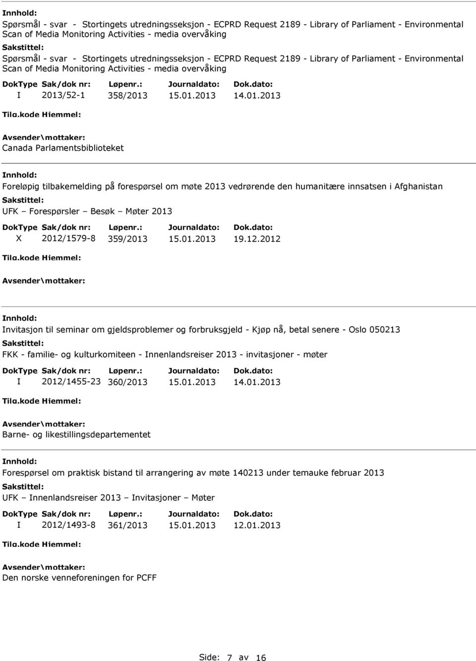 tilbakemelding på forespørsel om møte 2013 vedrørende den humanitære innsatsen i Afghanistan FK Forespørsler Besøk Møter 2013 2012/