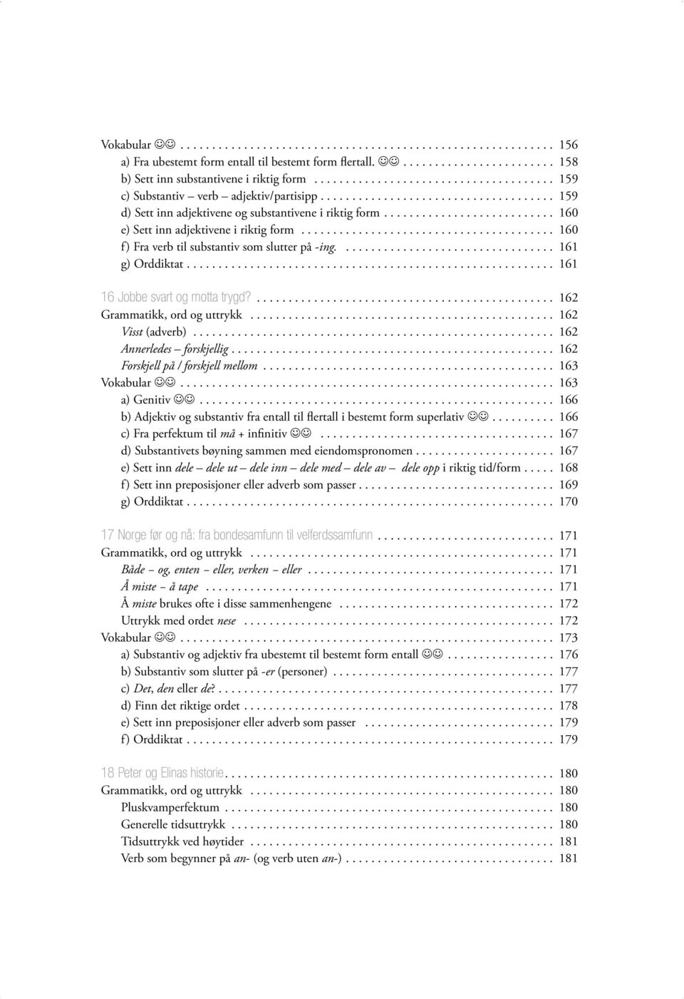 .......................... 160 e) Sett inn adjektivene i riktig form........................................ 160 f) Fra verb til substantiv som slutter på -ing.................................. 161 g) Orddiktat.