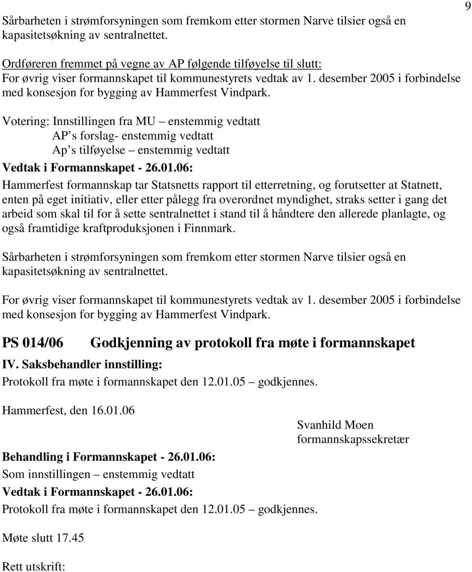 desember 2005 i forbindelse med konsesjon for bygging av Hammerfest Vindpark.