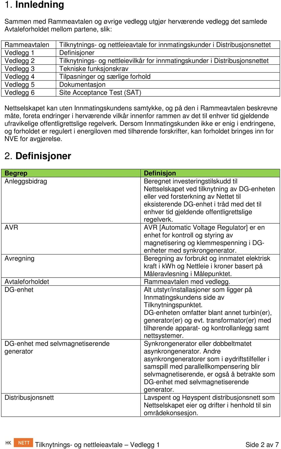 og særlige forhold Dokumentasjon Site Acceptance Test (SAT) Nettselskapet kan uten Innmatingskundens samtykke, og på den i Rammeavtalen beskrevne måte, foreta endringer i herværende vilkår innenfor