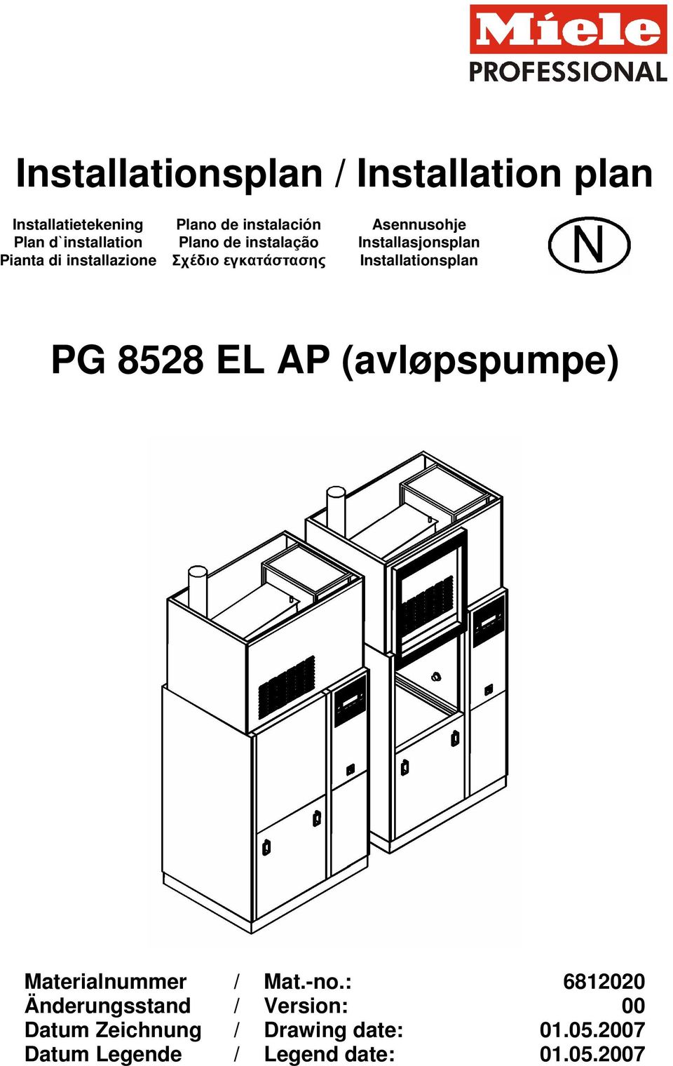 Installationsplan PG 8528 EL AP (avløpspumpe) Materialnummer / Mat.-no.