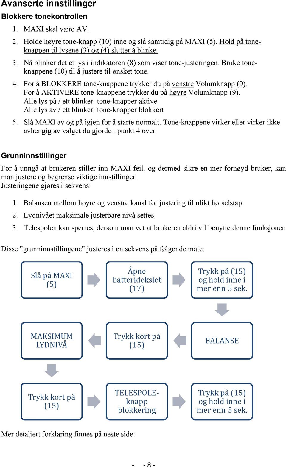 For å AKTIVERE tone-knappene trykker du på høyre Volumknapp (9). Alle lys på / ett blinker: tone-knapper aktive Alle lys av / ett blinker: tone-knapper blokkert 5.