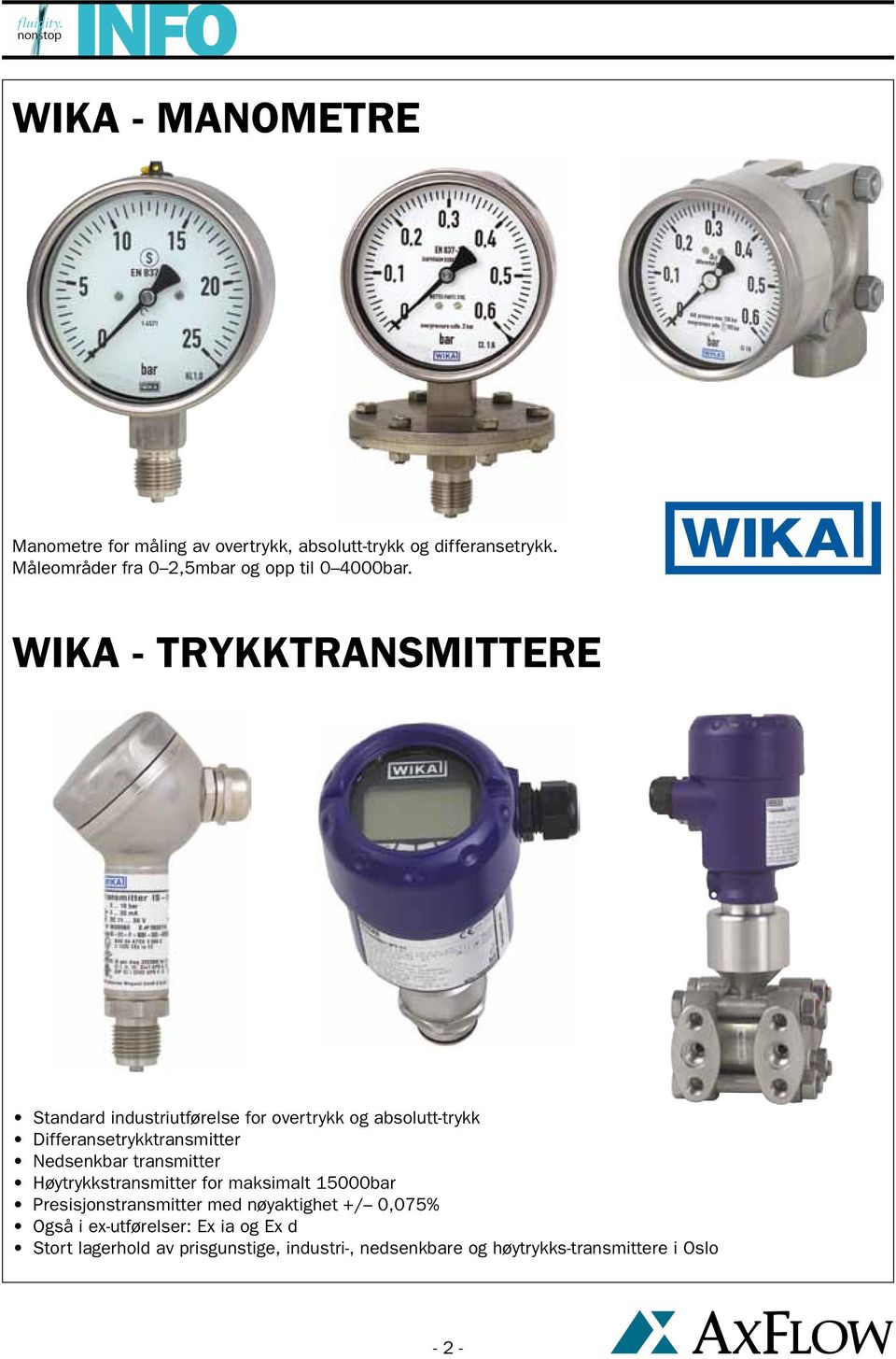 WIKA - Trykktransmittere Standard industriutførelse for overtrykk og absolutt-trykk Differansetrykktransmitter Nedsenkbar