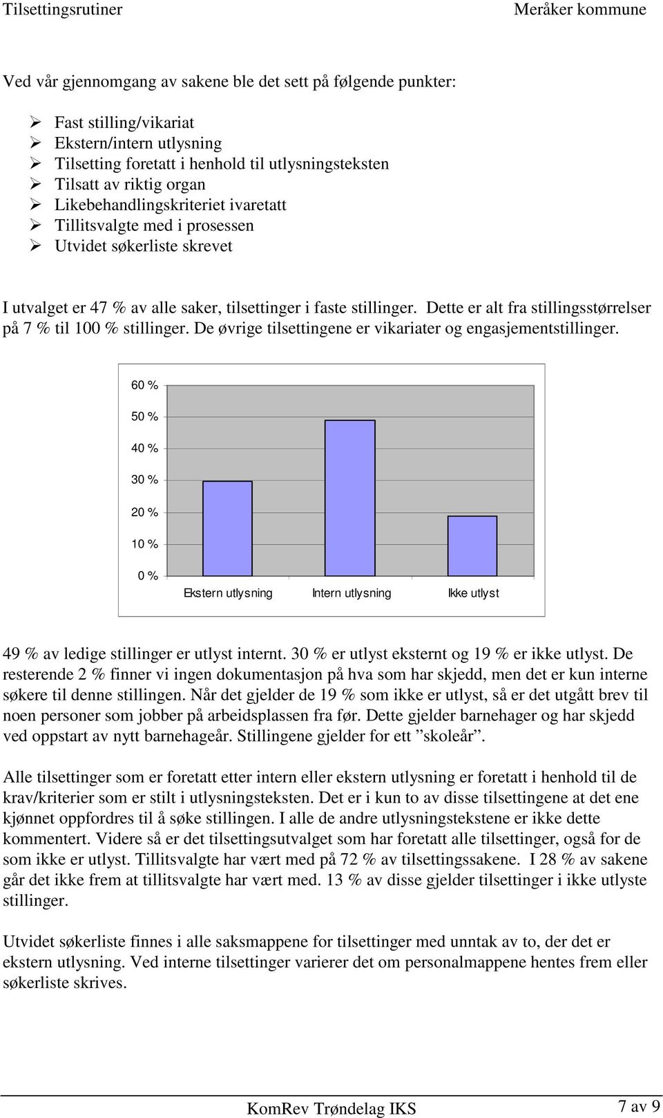 Dette er alt fra stillingsstørrelser på 7 % til 100 % stillinger. De øvrige tilsettingene er vikariater og engasjementstillinger.